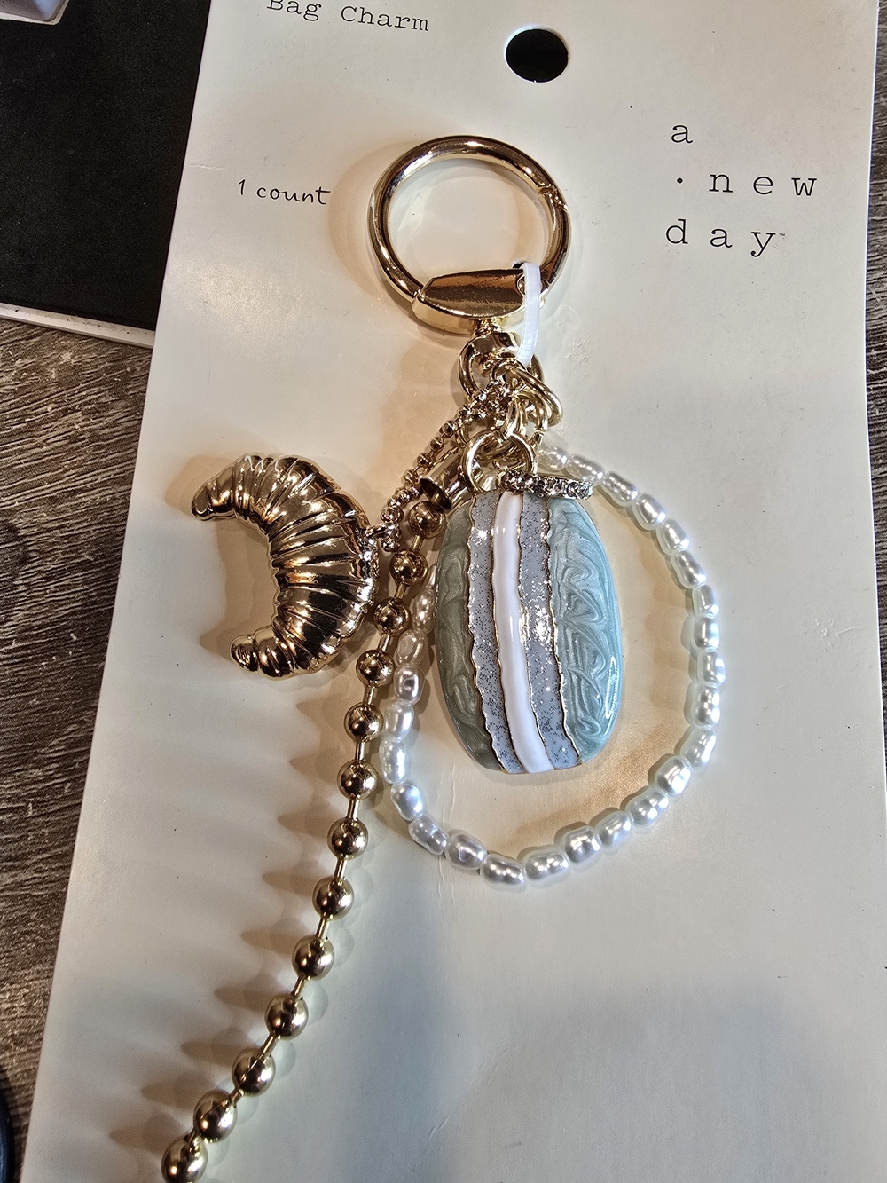 A New Day French Pastry Bag Charm Keychain Croissant Macaron